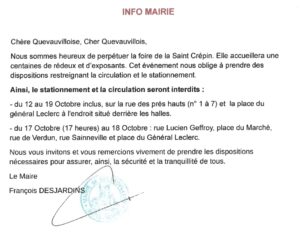 Lire la suite à propos de l’article 📝 [ARRÊTÉ MUNICIPAL] • FOIRE DE LA ST CRÉPIN